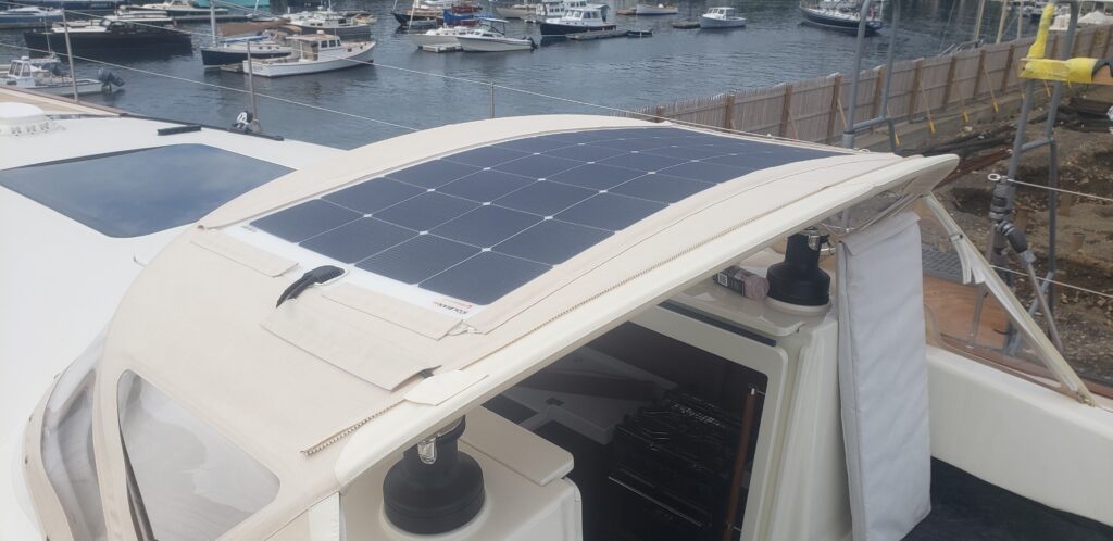 Soft solar panel on oyster bimini